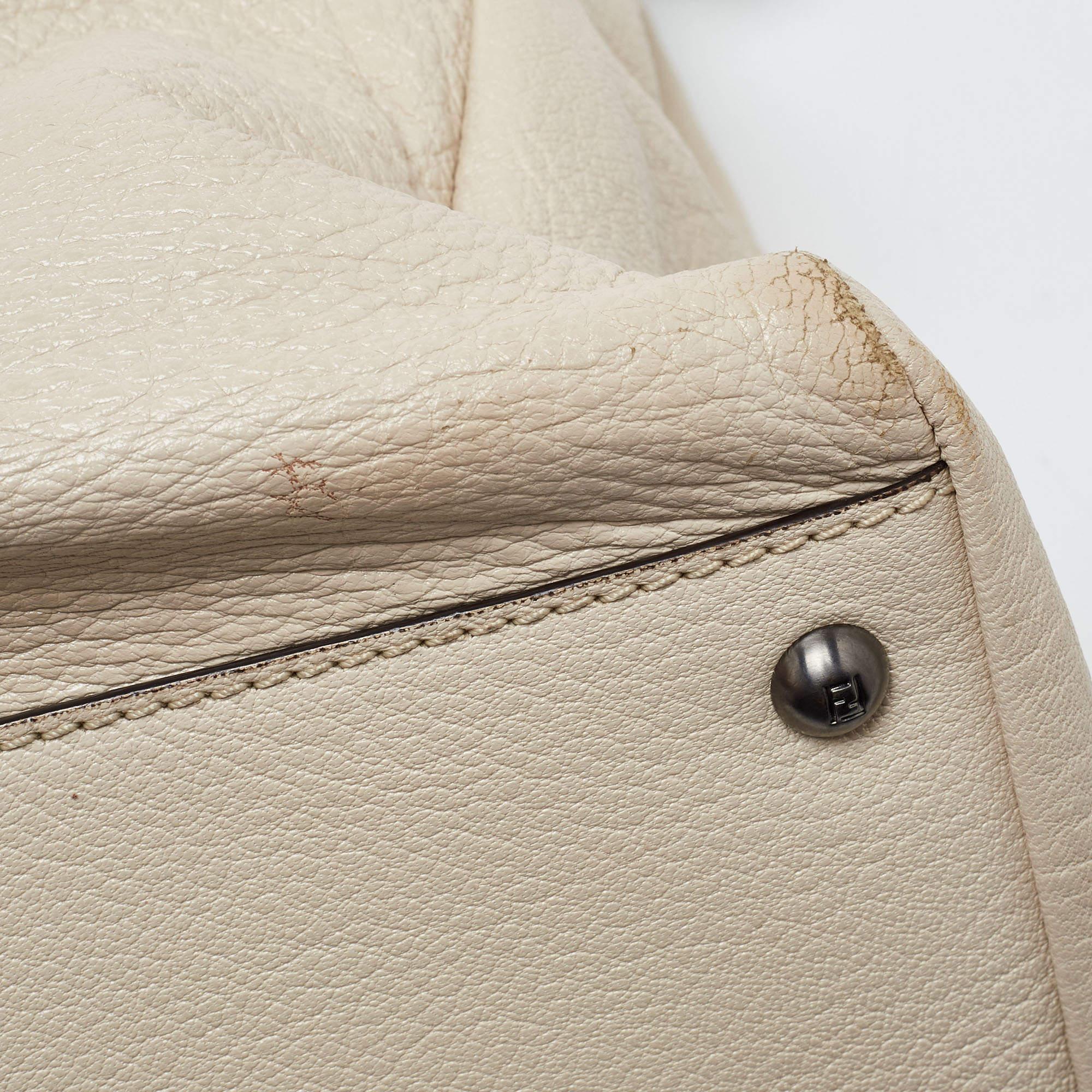 Fendi Beige Leather Large Peekaboo Top Handle Bag For Sale 6