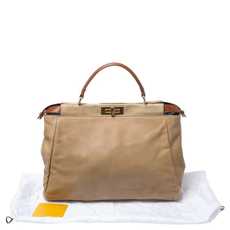 Fendi Beige Leather Large Peekaboo Top Handle Bag 7