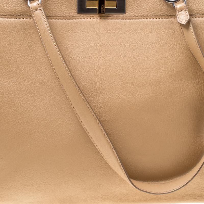 Fendi Beige Leather Large Peekaboo Top Handle Bag 8