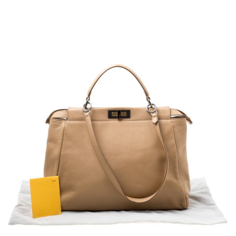 Fendi Beige Leather Large Peekaboo Top Handle Bag 9