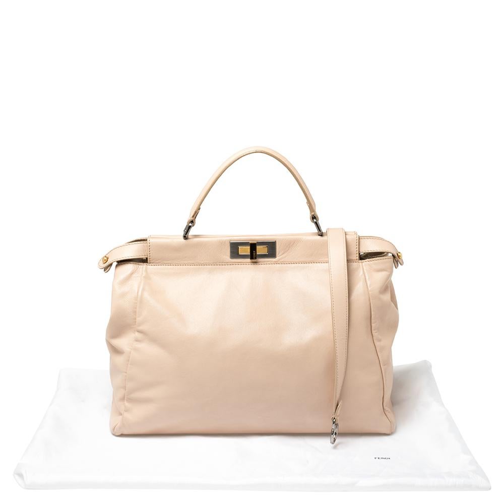 Fendi Beige Leather Large Peekaboo Top Handle Bag 9