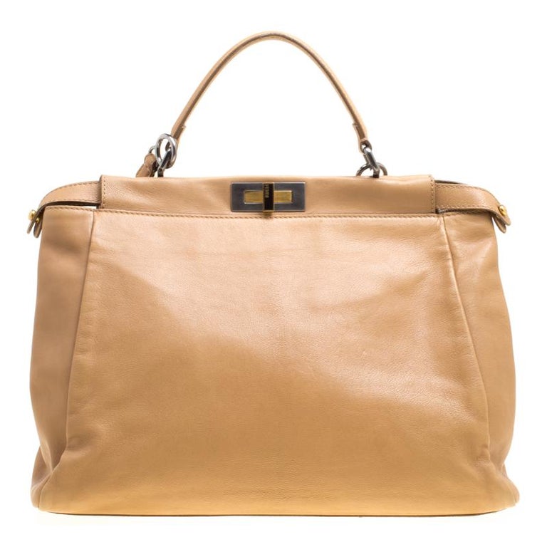 Fendi Beige Leather Large Peekaboo Top Handle Bag For Sale at 1stDibs ...