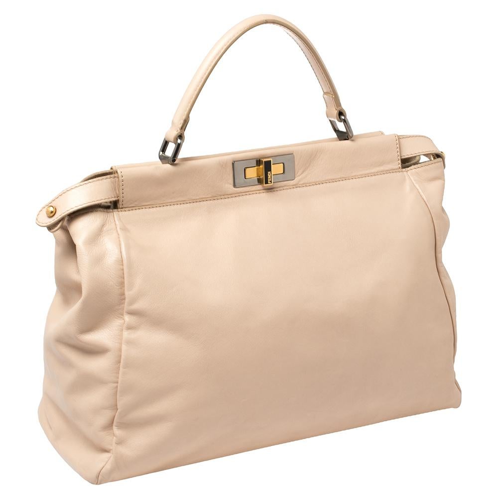 Women's Fendi Beige Leather Large Peekaboo Top Handle Bag