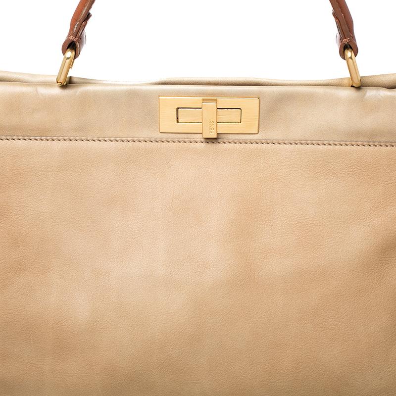 Fendi Beige Leather Large Peekaboo Top Handle Bag 4