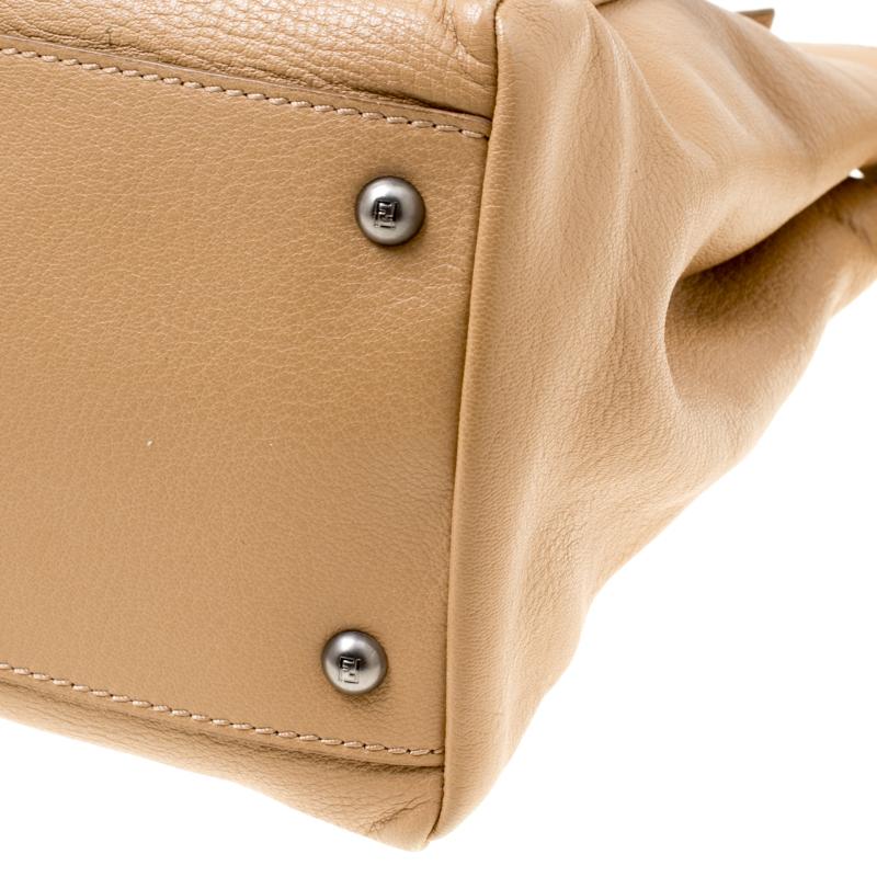 Fendi Beige Leather Large Peekaboo Top Handle Bag 5