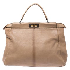 Used Fendi Beige Leather Large Peekaboo Top Handle Bag