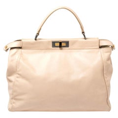 Fendi Beige Leather Large Peekaboo Top Handle Bag