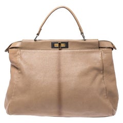 Used Fendi Beige Leather Large Peekaboo Top Handle Bag