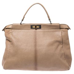 Fendi Beige Leather Large Peekaboo Top Handle Bag