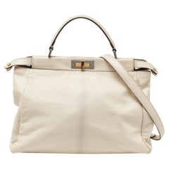 Fendi Beige Leather Large Peekaboo Top Handle Bag
