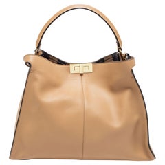 Fendi Beige Leather Large X-Lite Peekaboo Top Handle Bag