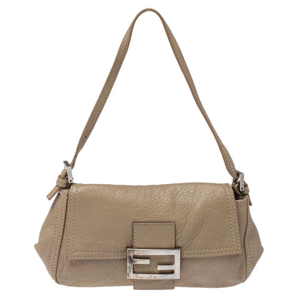 Fendi Beige Leather Mamma Baguette Bag