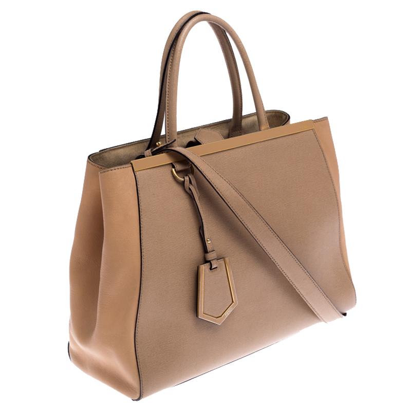 Fendi Beige Leder-Tasche Medium 2Jours Damen