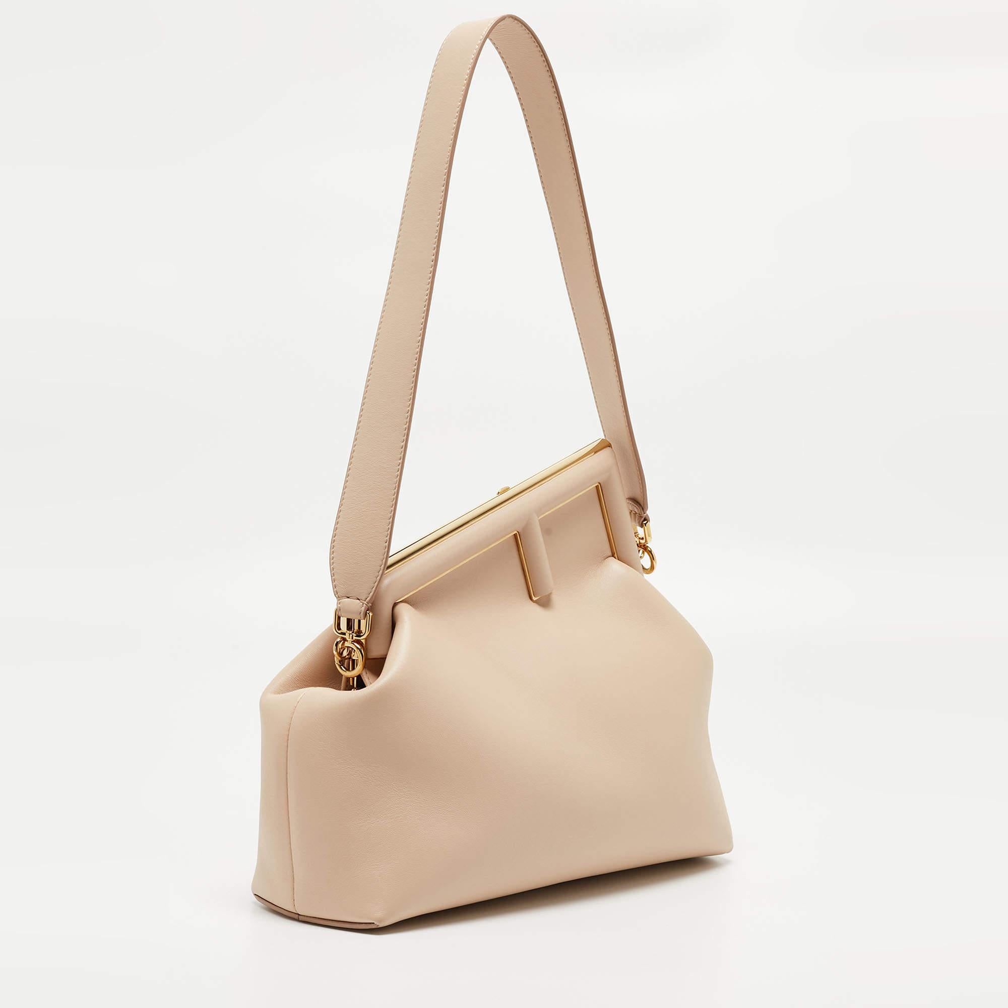 Fendi Beige Leather Medium First Shoulder Bag In Good Condition In Dubai, Al Qouz 2