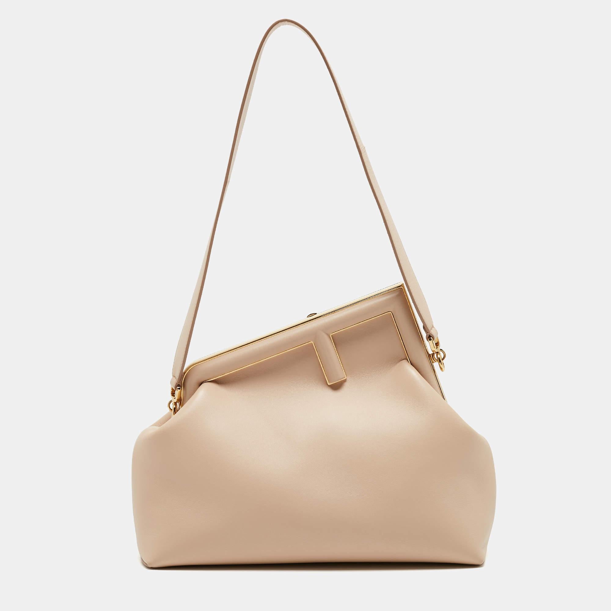 Fendi Beige Leather Medium First Shoulder Bag For Sale 4