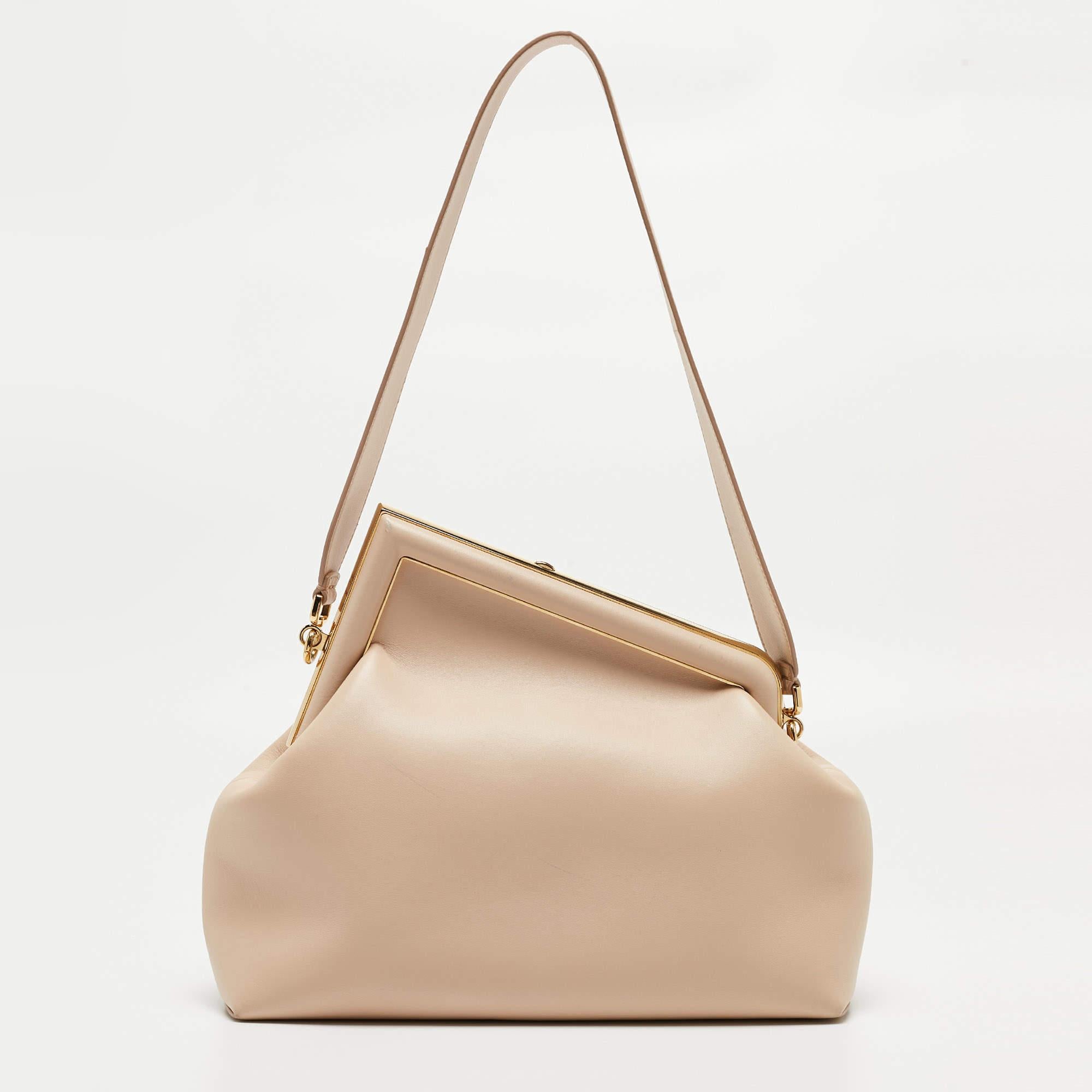 Fendi Beige Leather Medium First Shoulder Bag For Sale 5