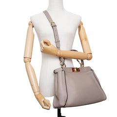 Fendi Beige Leather Medium Peekaboo Bag Tortoise Detail with Strap