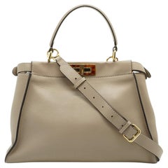 Fendi Beige Leather Medium Peekaboo Bag Tortoise Detail with Strap