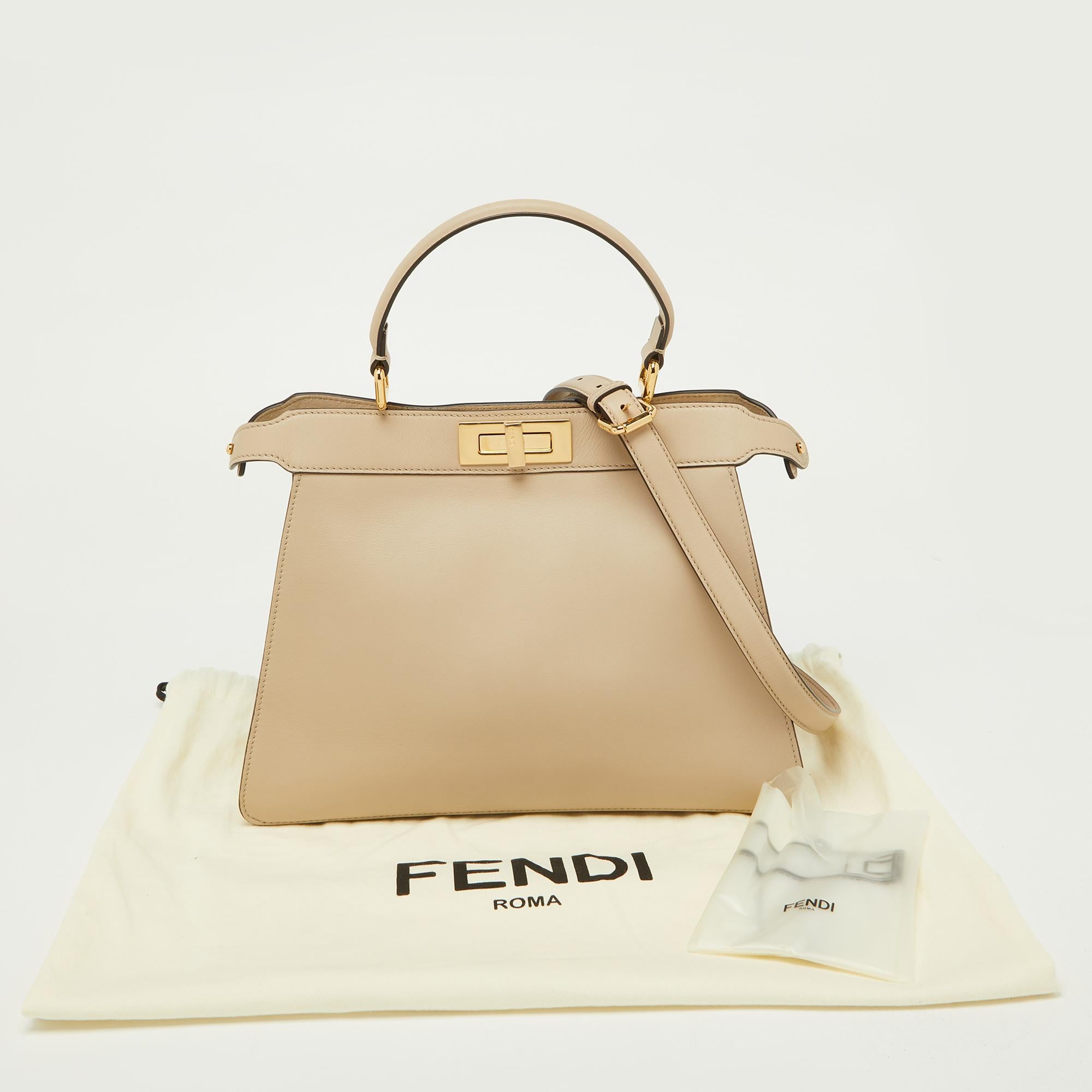 Fendi Beige Leather Medium Peekaboo ISeeU Top Handle Bag 9