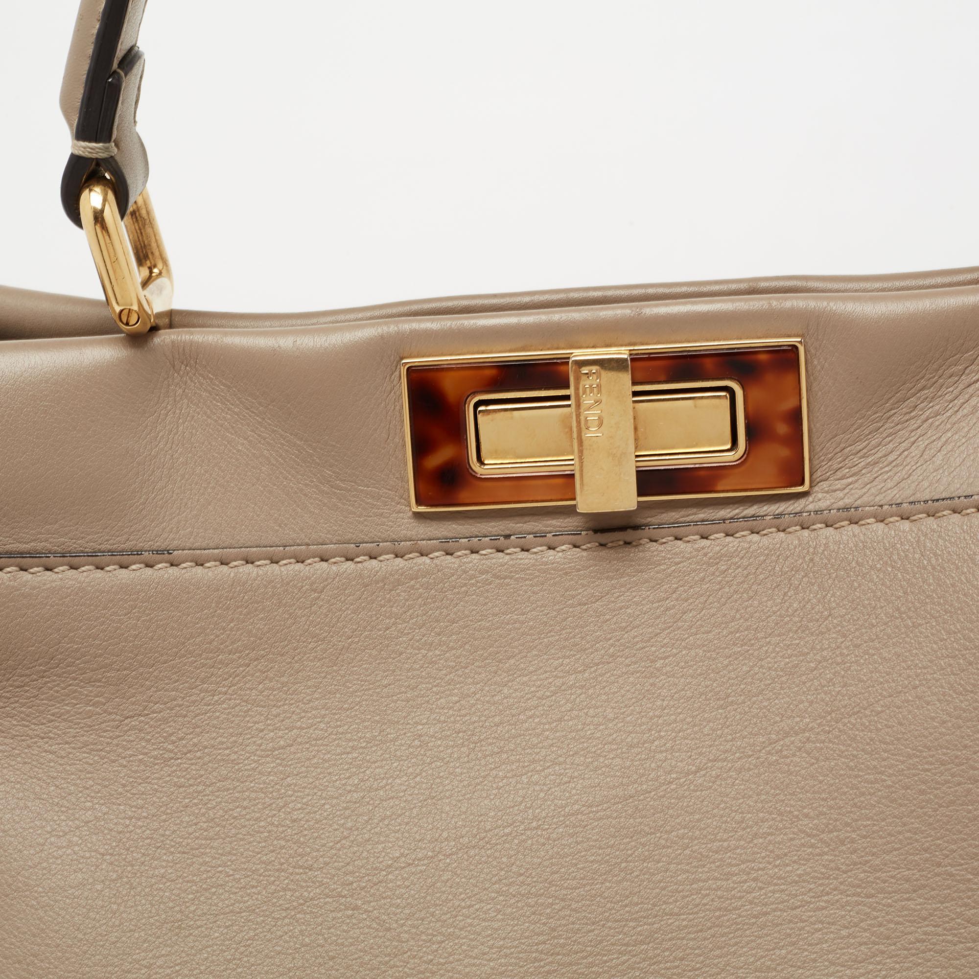 Fendi Beige Leather Medium Peekaboo Top Handle Bag