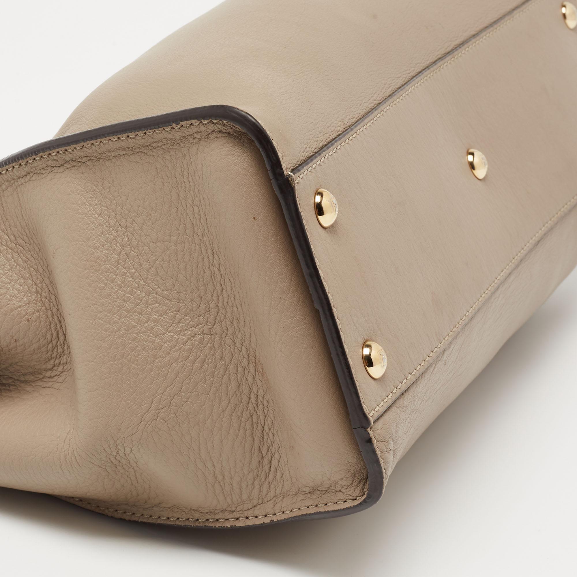 Fendi Beige Leather Medium Peekaboo Top Handle Bag
