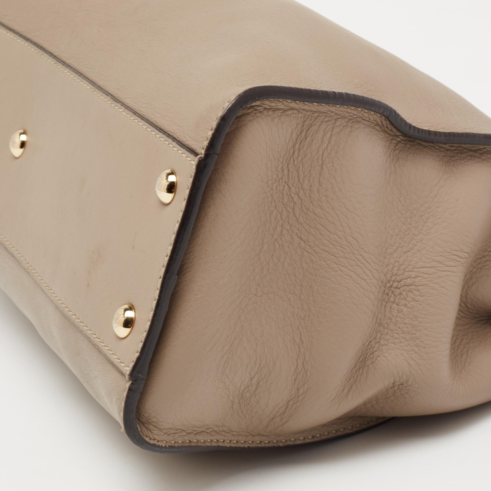 Fendi Beige Leather Medium Peekaboo Top Handle Bag