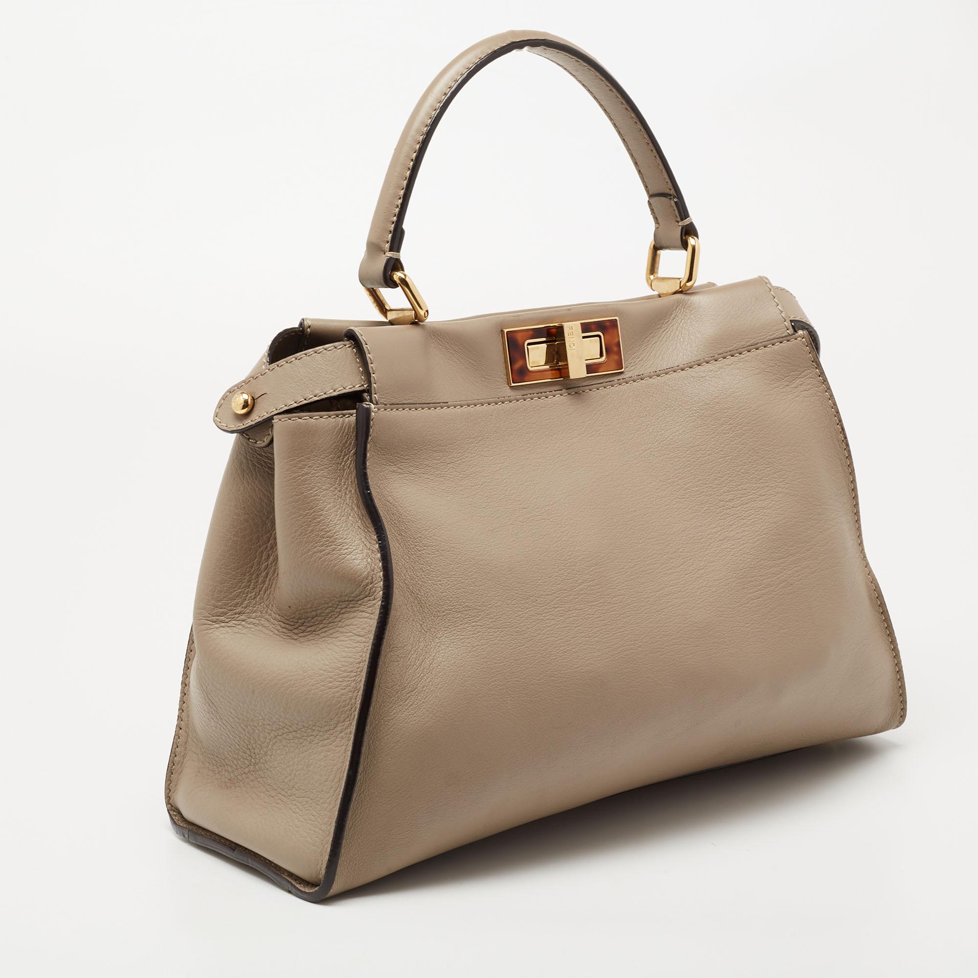 Fendi Beige Leather Medium Peekaboo Top Handle Bag