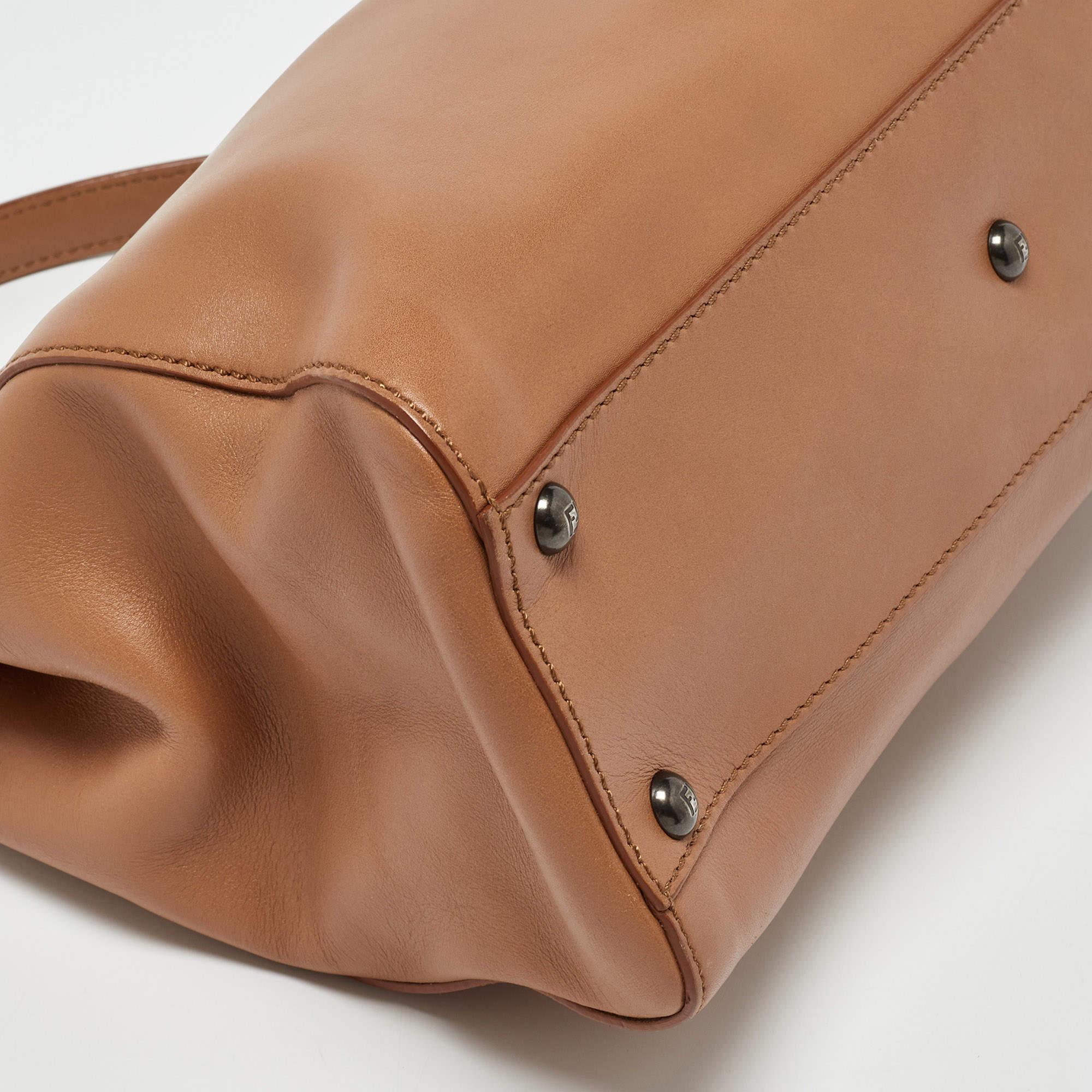 Fendi Beige Leather Medium Peekaboo Top Handle Bag 2