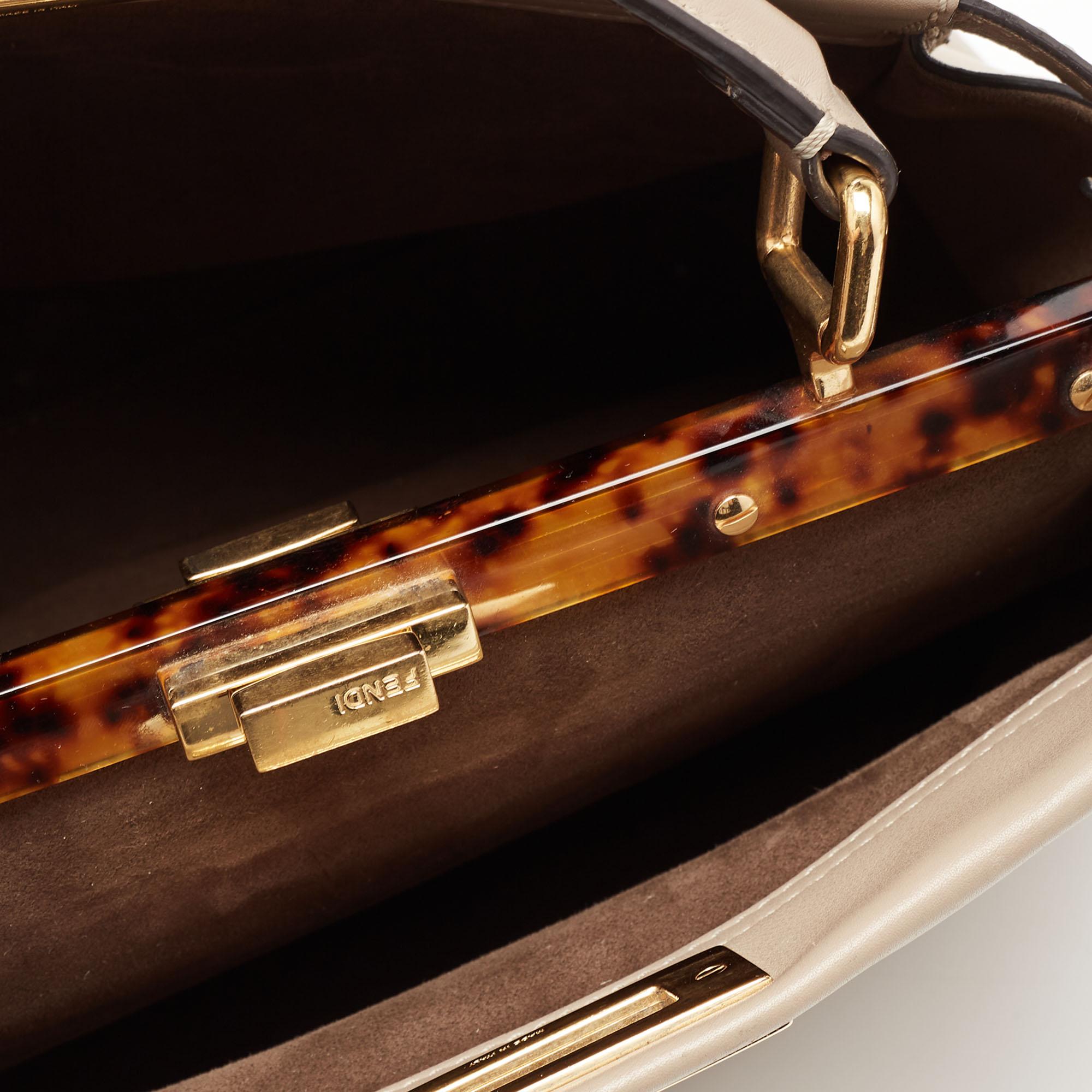 Fendi Beige Leather Medium Peekaboo Top Handle Bag For Sale at 1stDibs