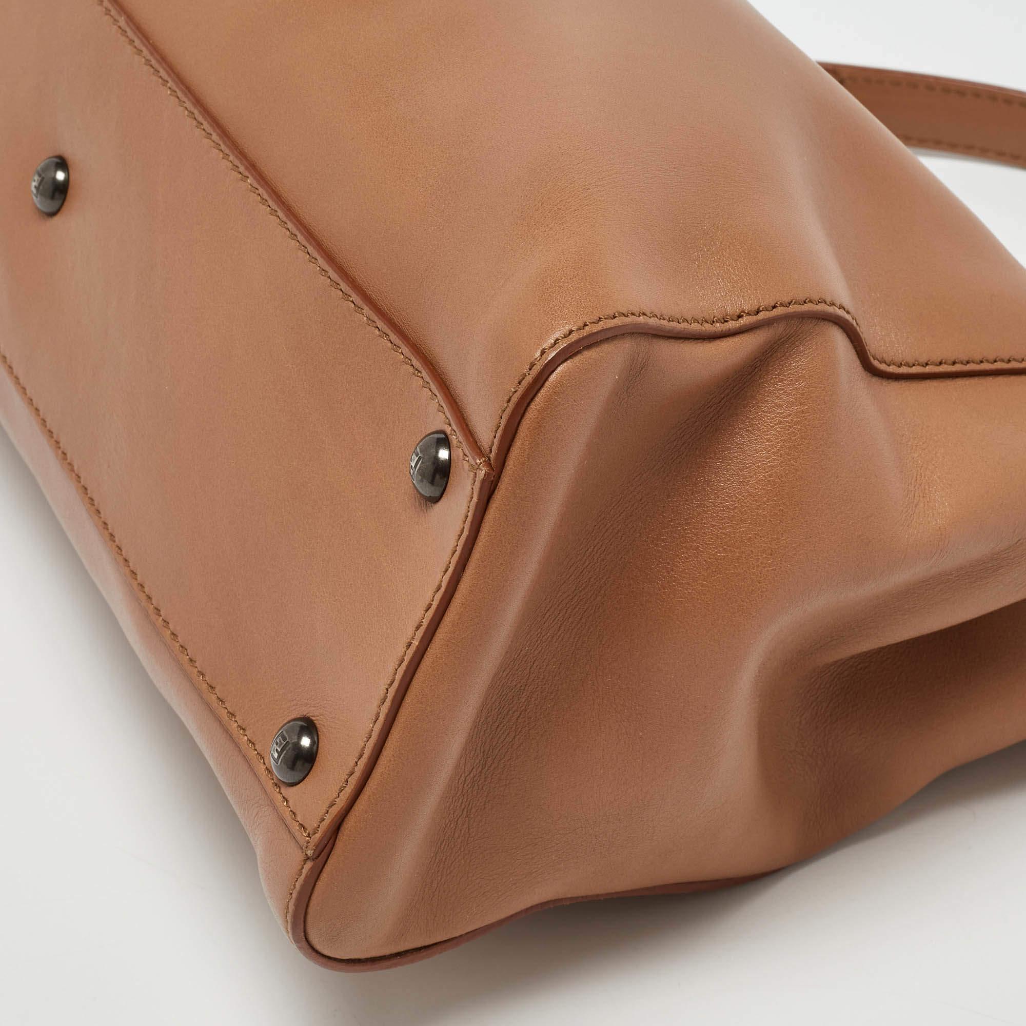 Fendi Beige Leather Medium Peekaboo Top Handle Bag 3