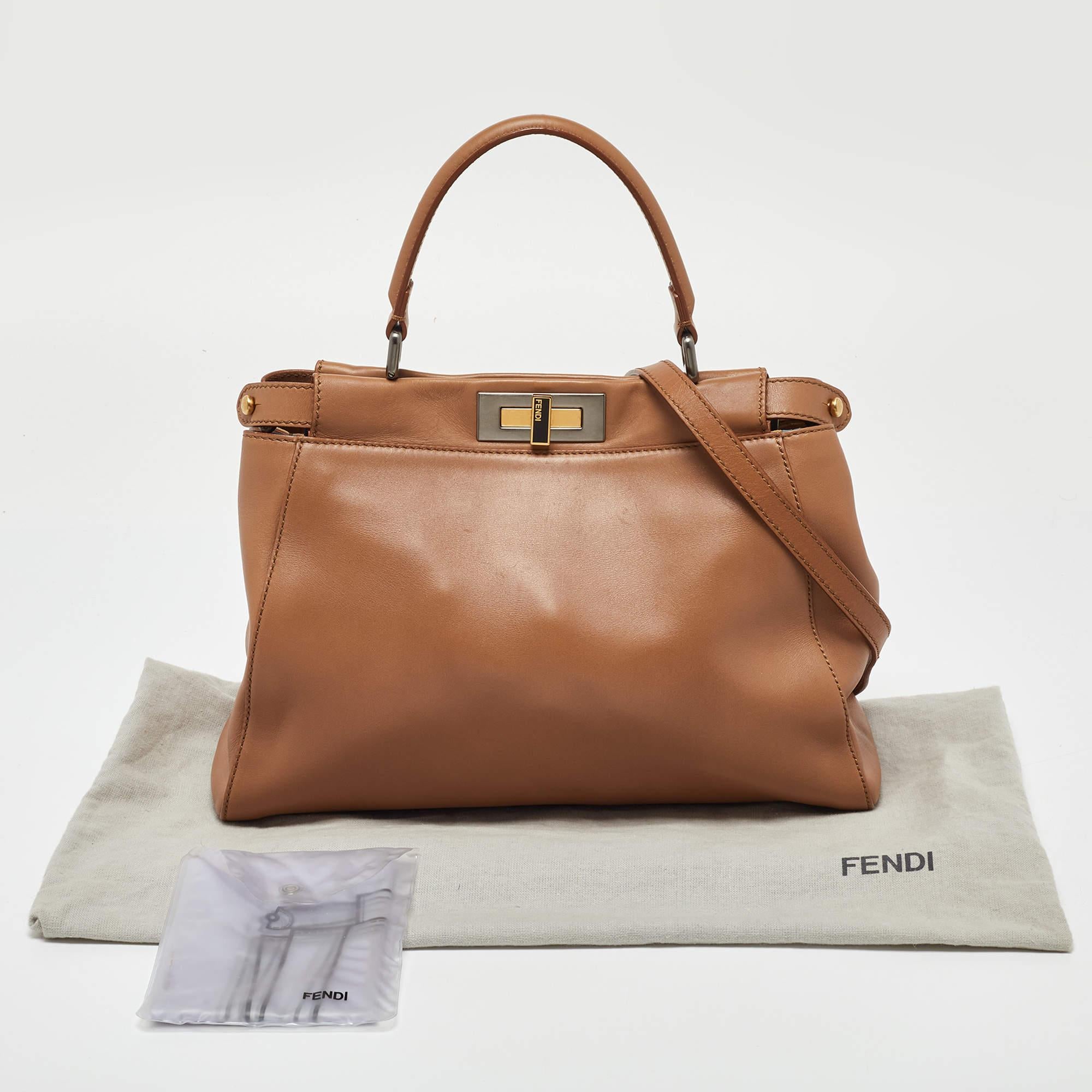 Fendi Beige Leather Medium Peekaboo Top Handle Bag 5