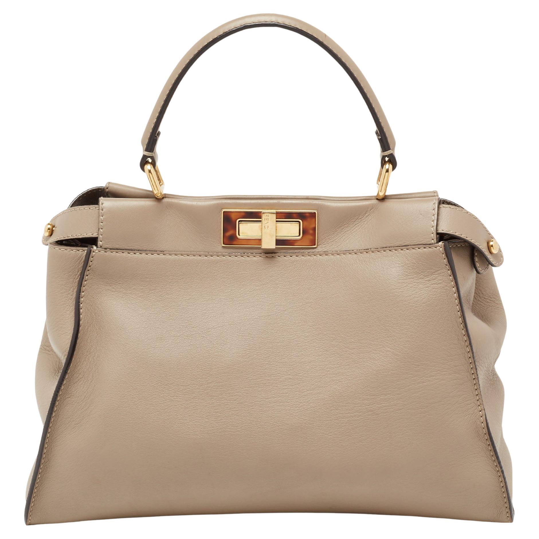Fendi Beige Leather Medium Peekaboo Top Handle Bag