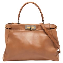 Fendi Beige Leather Medium Peekaboo Top Handle Bag