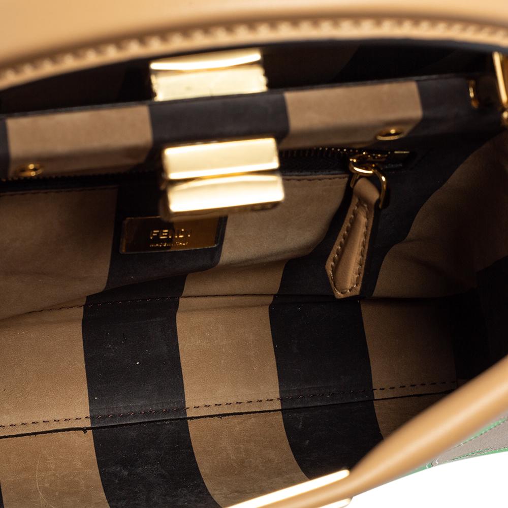 Fendi Beige Leather Mini Floral Peekaboo Top Handle Bag In New Condition In Dubai, Al Qouz 2