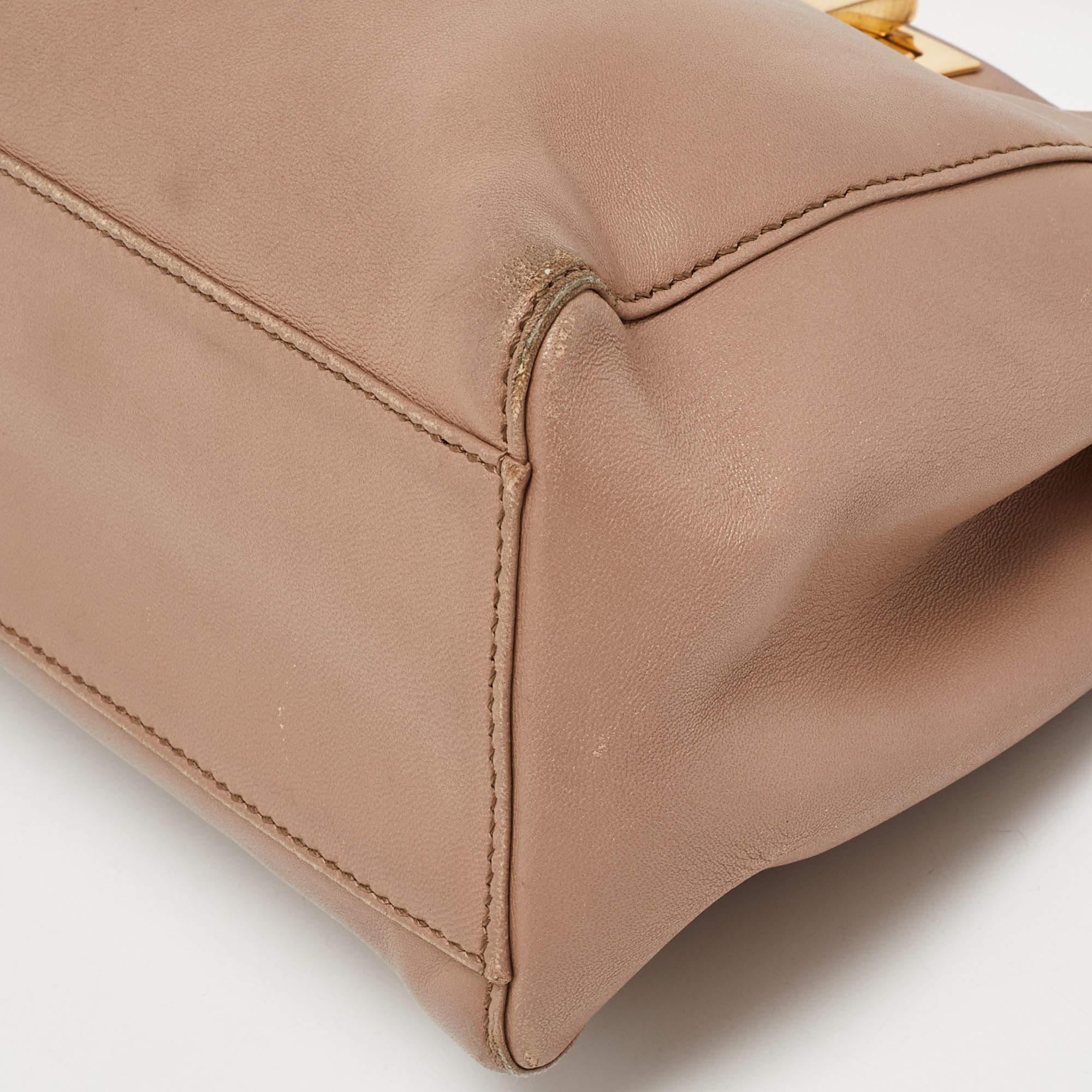 Fendi Beige Leather Mini Peekaboo Top Handle Bag 6