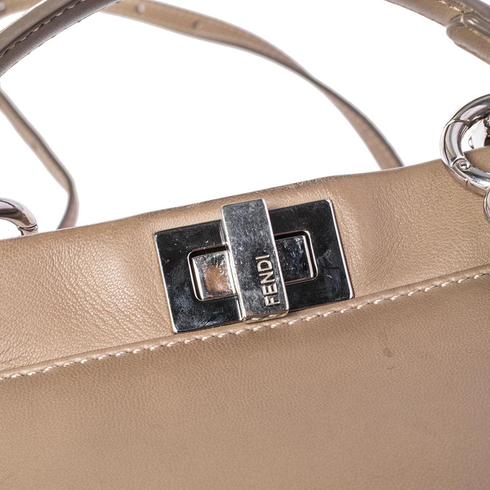 Fendi Beige Leather Mini Peekaboo Top Handle Bag 6