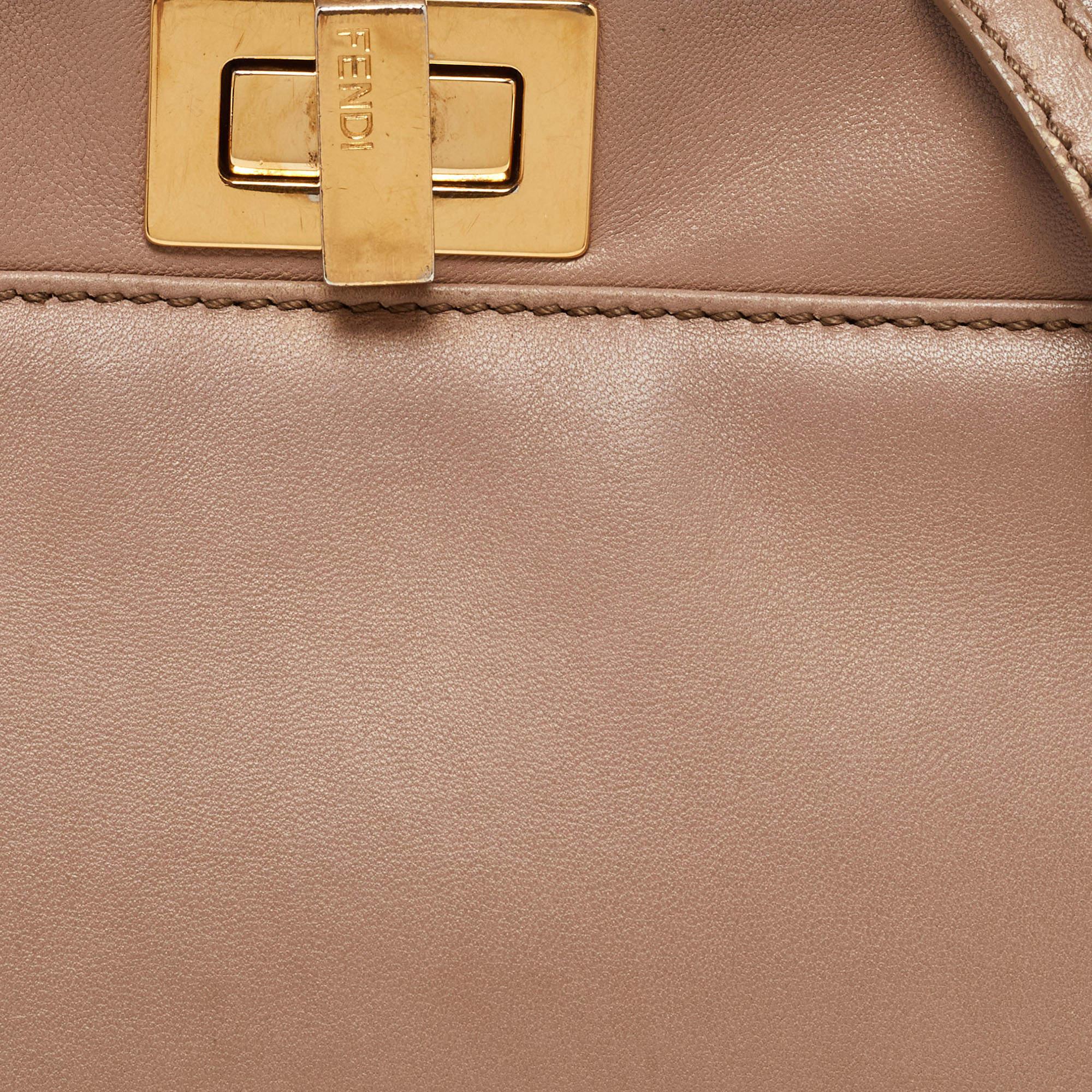 Fendi Beige Leather Mini Peekaboo Top Handle Bag 14