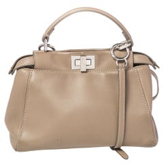 Fendi Beige Leather Mini Peekaboo Top Handle Bag