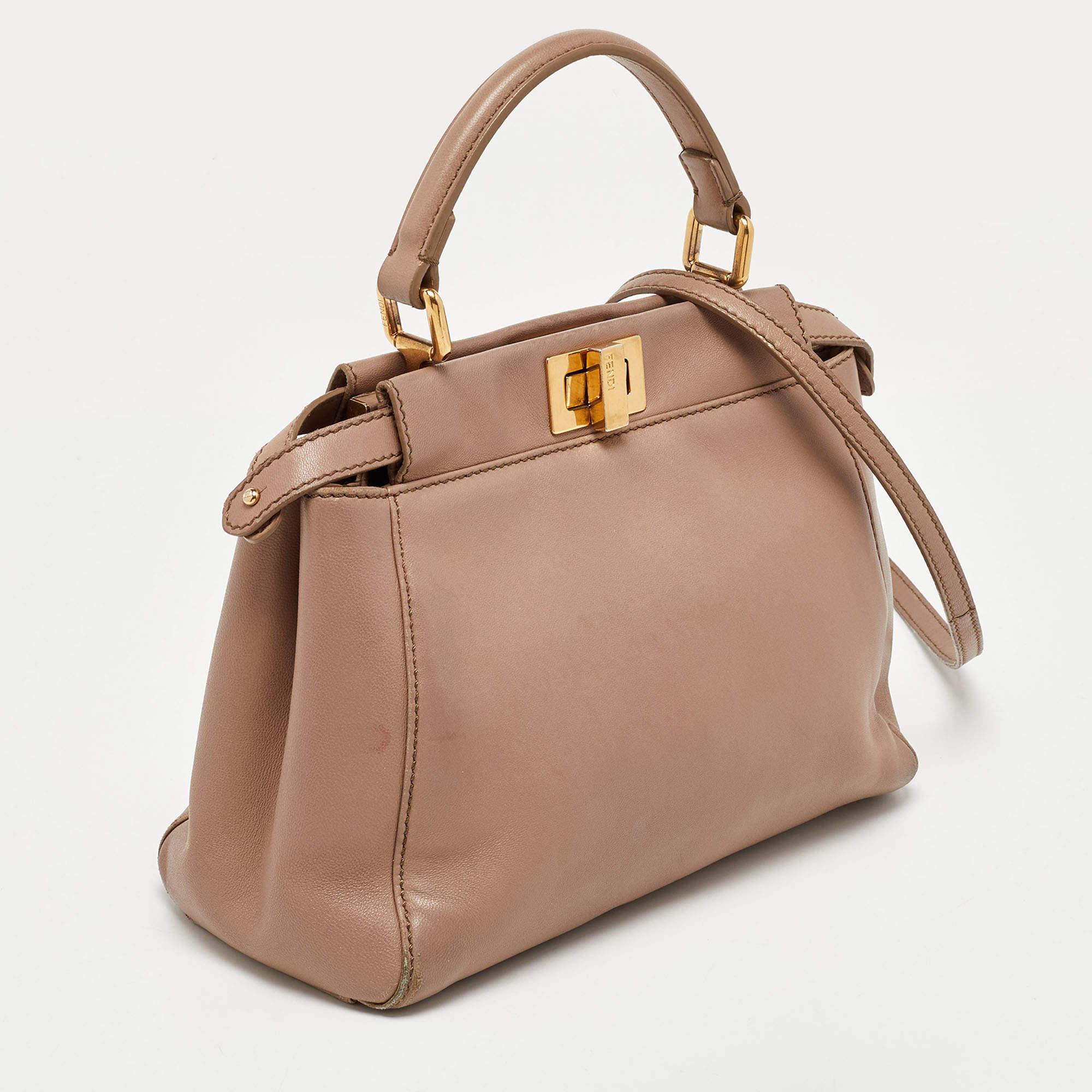 Women's Fendi Beige Leather Mini Peekaboo Top Handle Bag