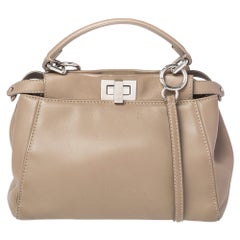 Fendi Beige Leather Mini Peekaboo Top Handle Bag