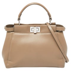 Fendi Beige Leather Mini Peekaboo Top Handle Bag