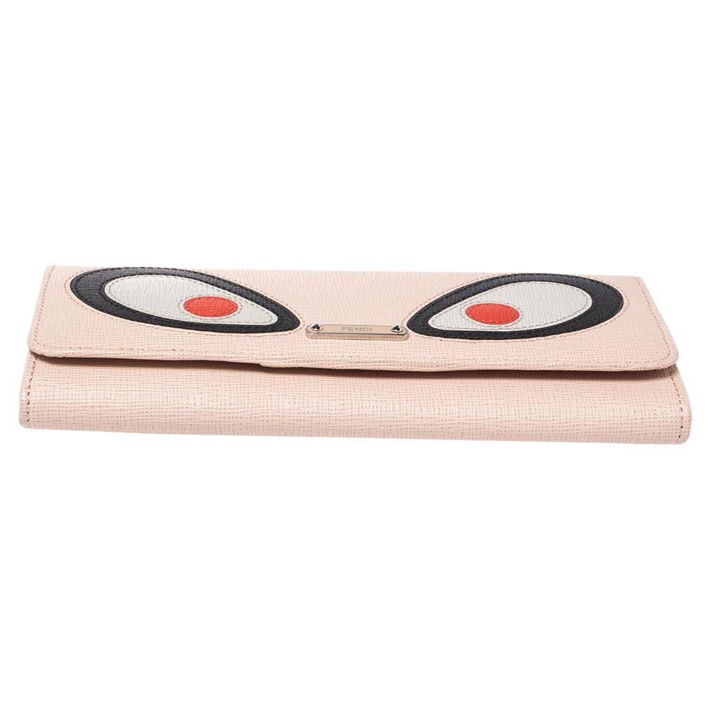 Fendi Monster Eye Elite Continental-Geldbörse aus beigefarbenem Leder Damen