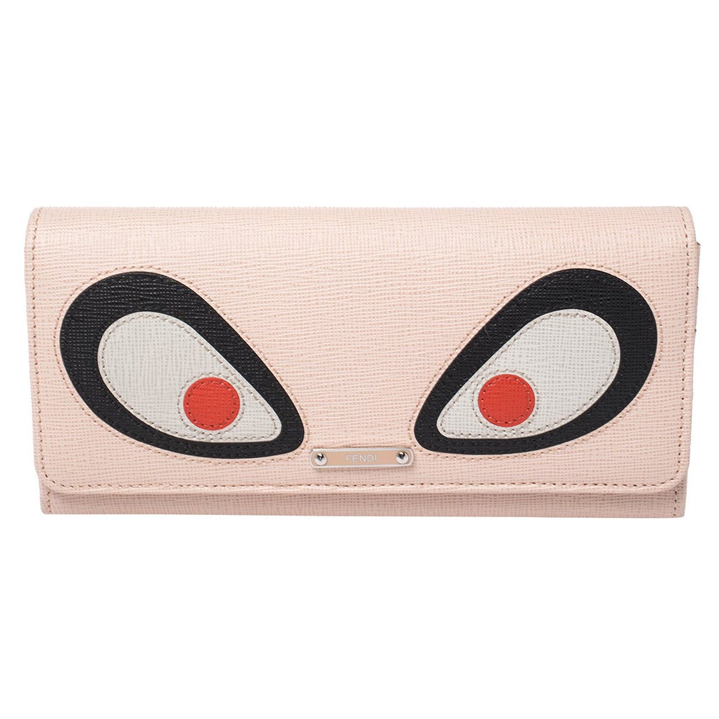 Fendi Monster Eye Elite Continental-Geldbörse aus beigefarbenem Leder