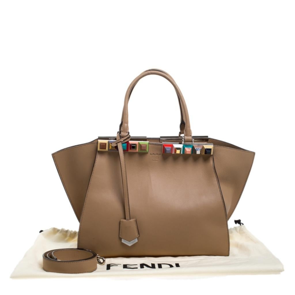 Fendi Beige Leather Petite Studded 3Jours Satchel 9