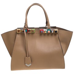 Fendi Beige Leather Petite Studded 3Jours Satchel