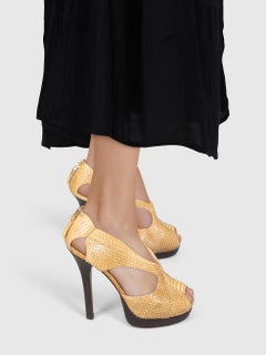 Fendi Beige Leather Snake Embossed Sandals Size IT 37