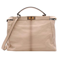 Fendi Beige Leather & Snakeskin Large Peekaboo Top Handle Bag