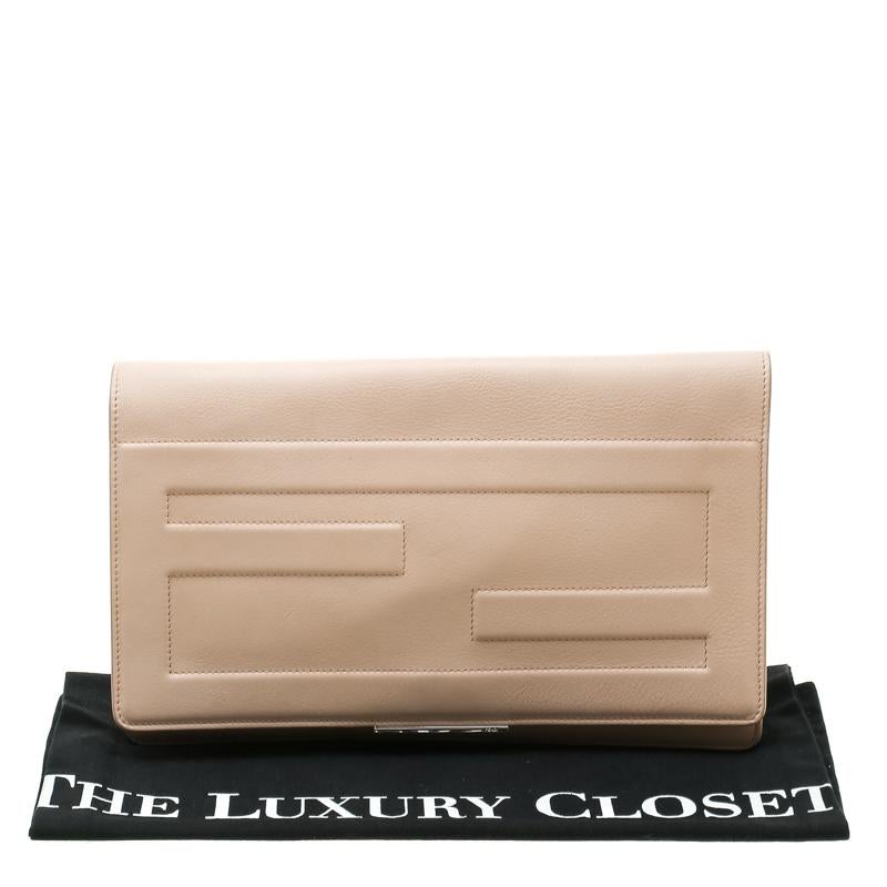 Fendi Beige Leather Tube Macro Clutch 8