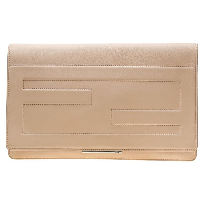 Fendi Beige Leather Tube Macro Clutch