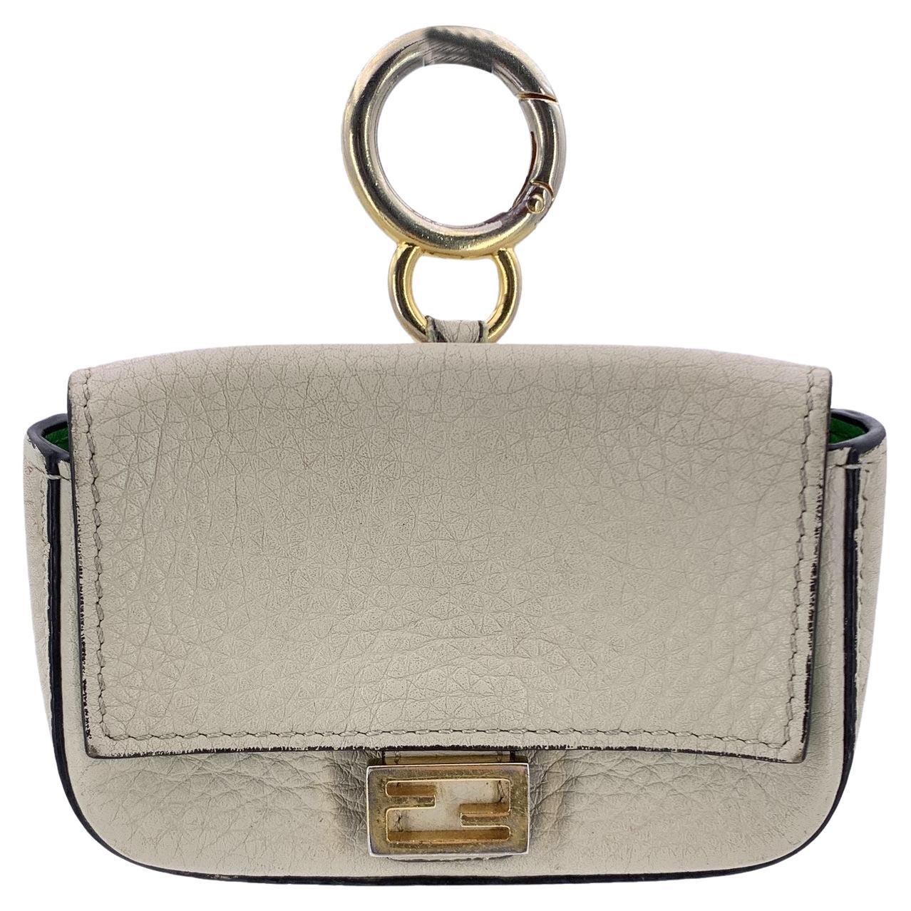 Fendi Beige Light Grey Leather Nano Baguette Bag Charm For Sale